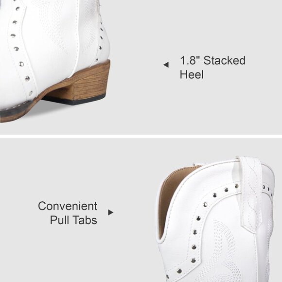 Women White Rivet Vintage Elements Mid-Calf Cowgirl Boots Square Toe Chunky - Picture 5 of 6